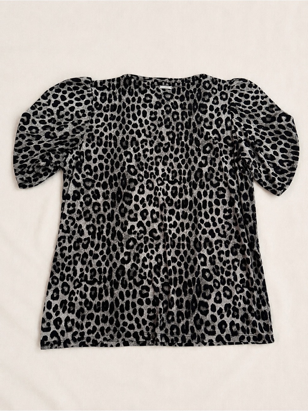 Michael Michael Kors Leopard Print Puff Sleeve Top Gray Black Women’s Large
